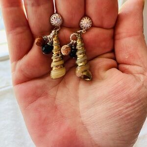 Elegant Handmade Shell and Bead Pierced Dangle Earrings